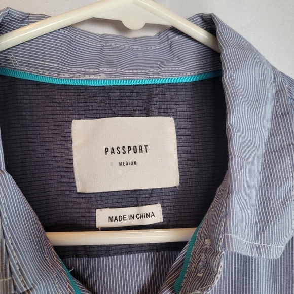 Passport Men's Size M Button Up Micro Stripe Shirt Blue - Picture 6 of 10